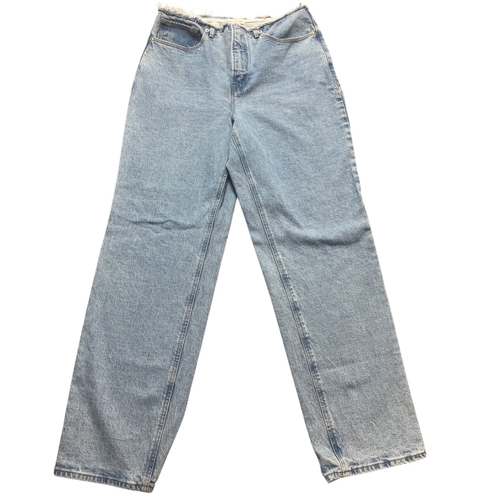 Good American 90's Relaxed Blue Jeans Women 10/30 Raw Frayed Waist 90's relaxed